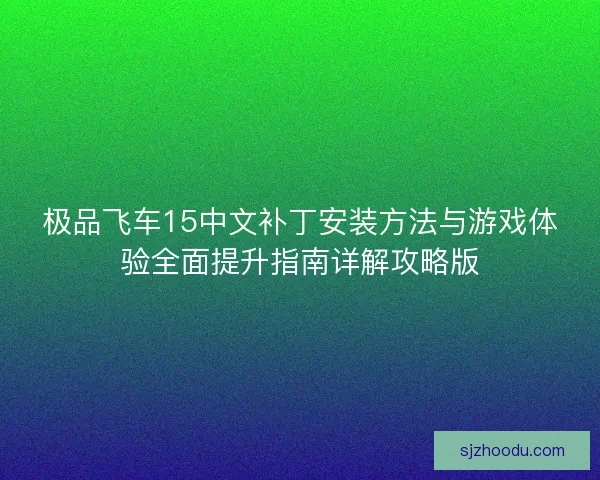 极品飞车15中文补丁安装方法与游戏体验全面提升指南详解攻略版